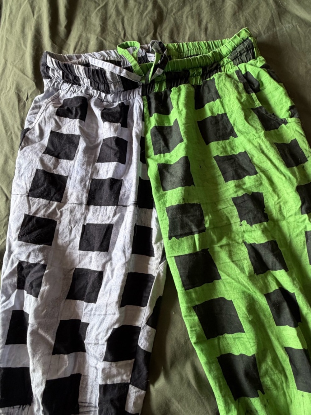 Green & Blue Checkered Straight Leg Trousers by Osei Duro